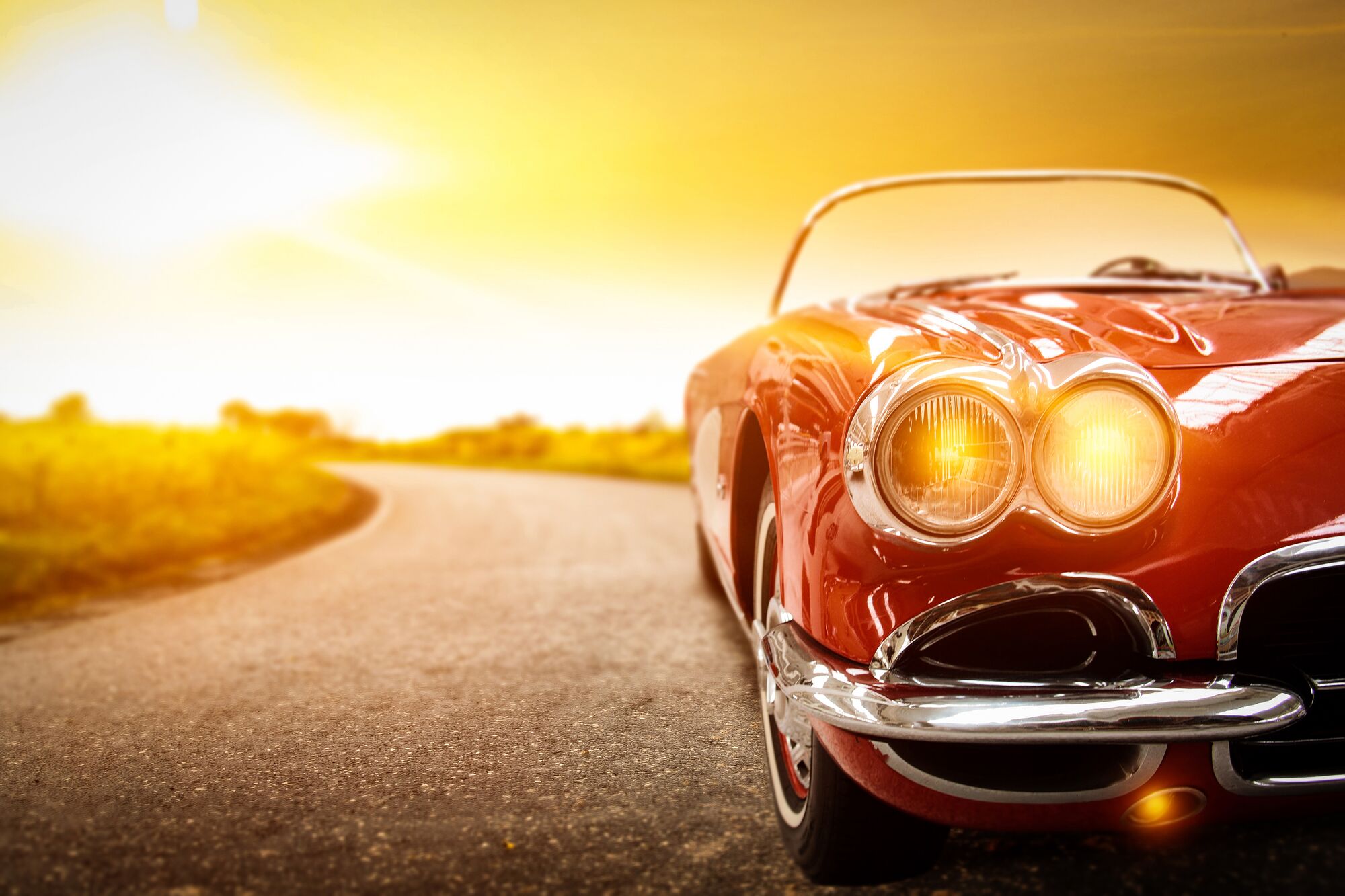 Retro car on road